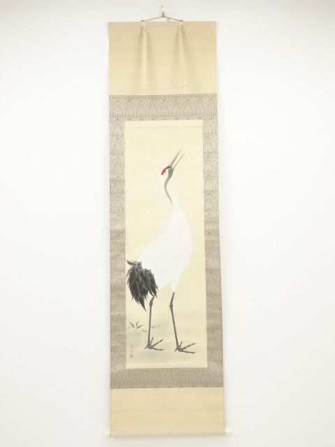 JAPANESE HANGING SCROLL / HAND PAINTED / CRANE